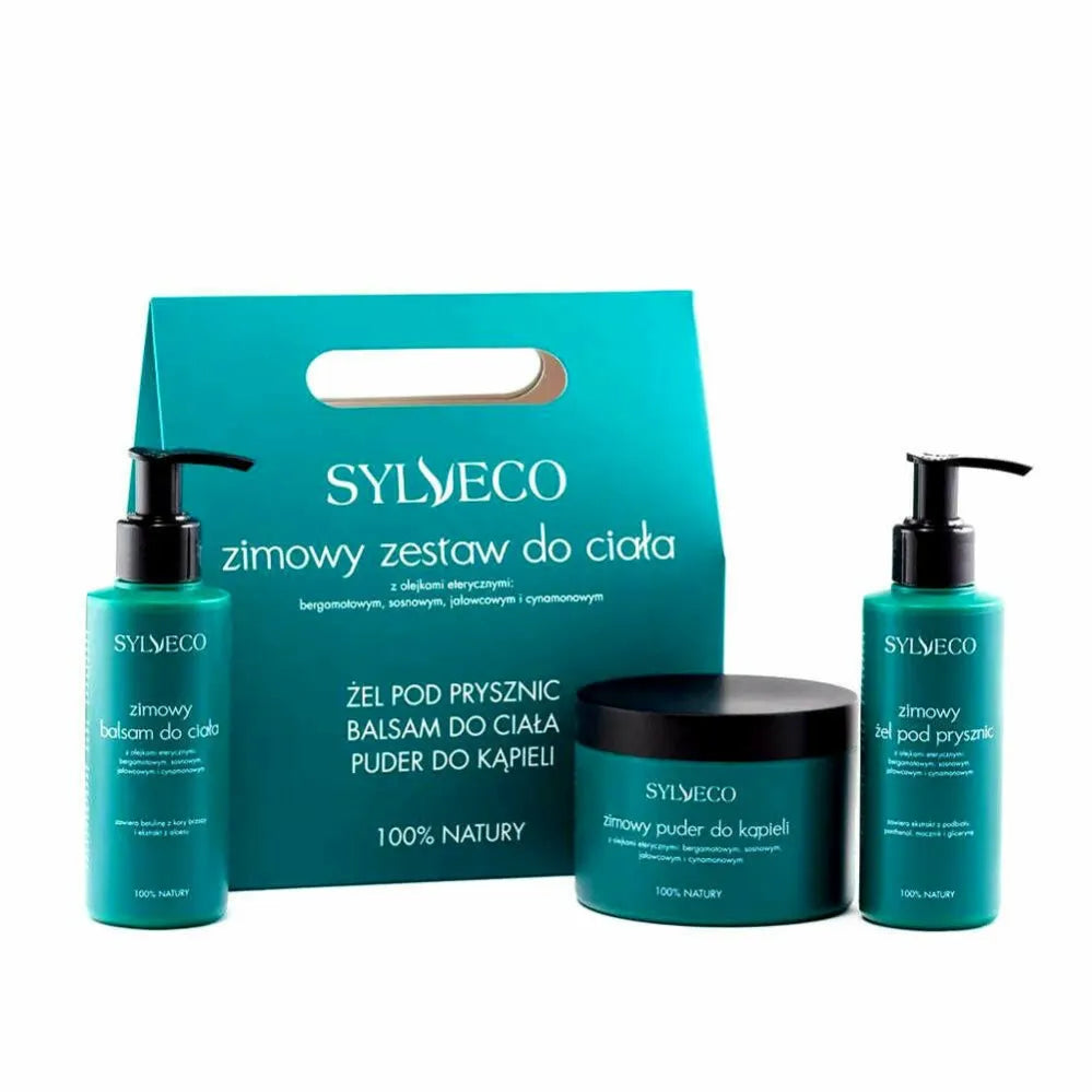 Zestaw Zimowy ZIELONY o Zapachu Choinki (Żel Pod Prysznic 150 ml, Balsam do Ciała 150 ml, Puder do Kąpieli 150 g) - SYLVECO